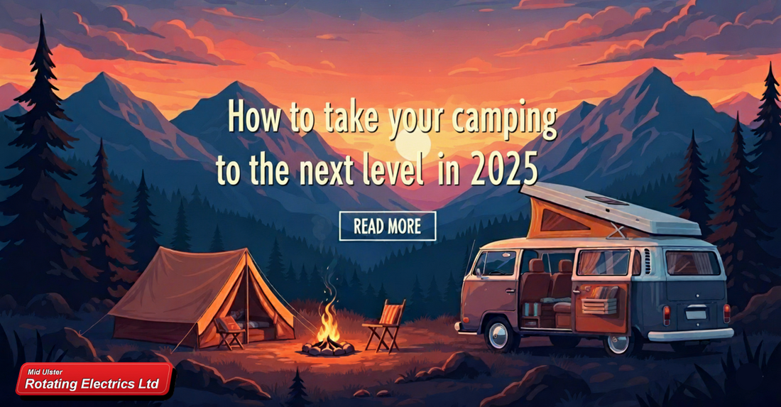 Scenic camping setup with tent campfire and classic camper van at sunset MURE for next level camping
