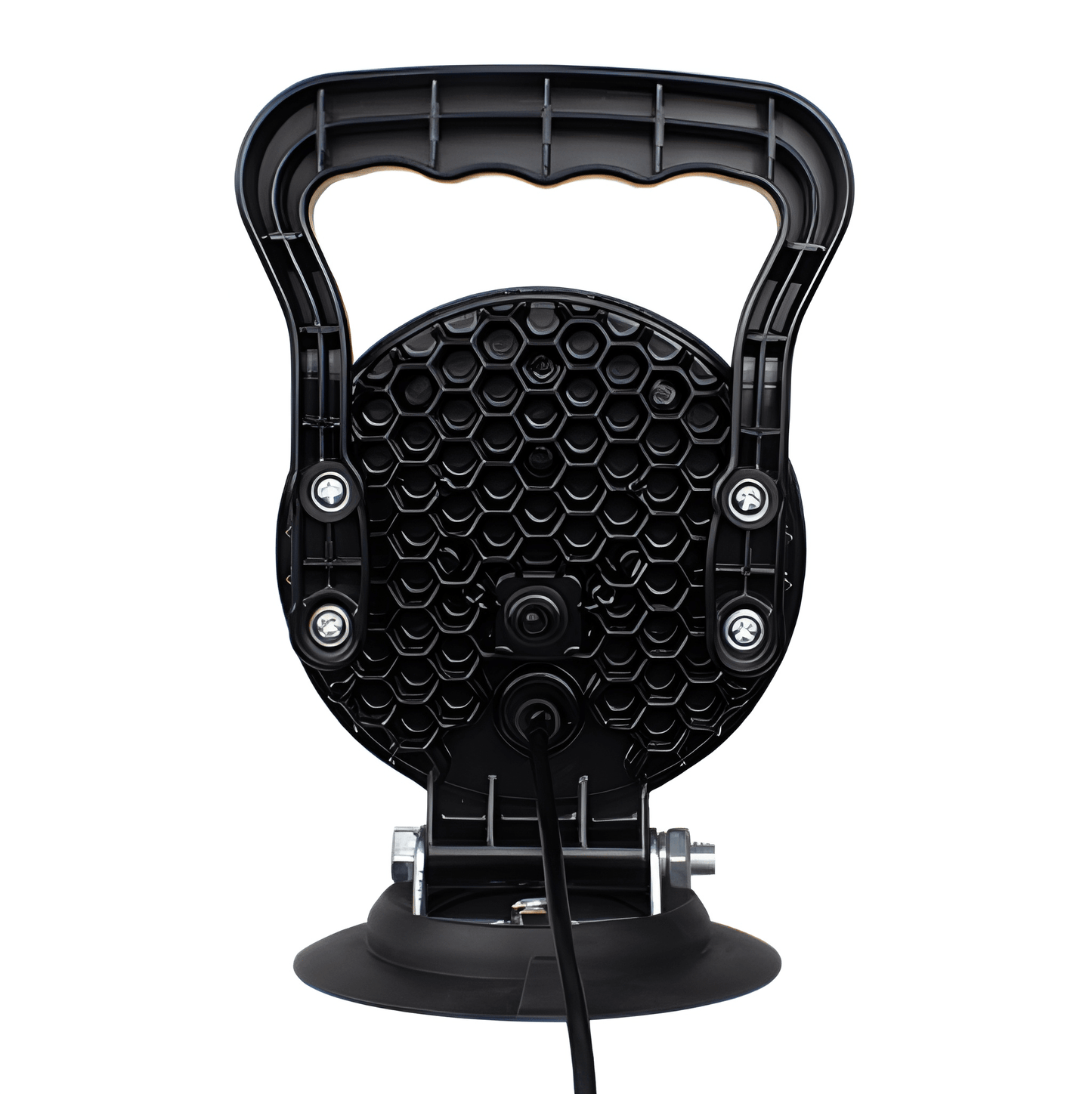 Rear view of the WL100M work light highlighting the honeycomb heat-sink design for cooling and the power cable entry.