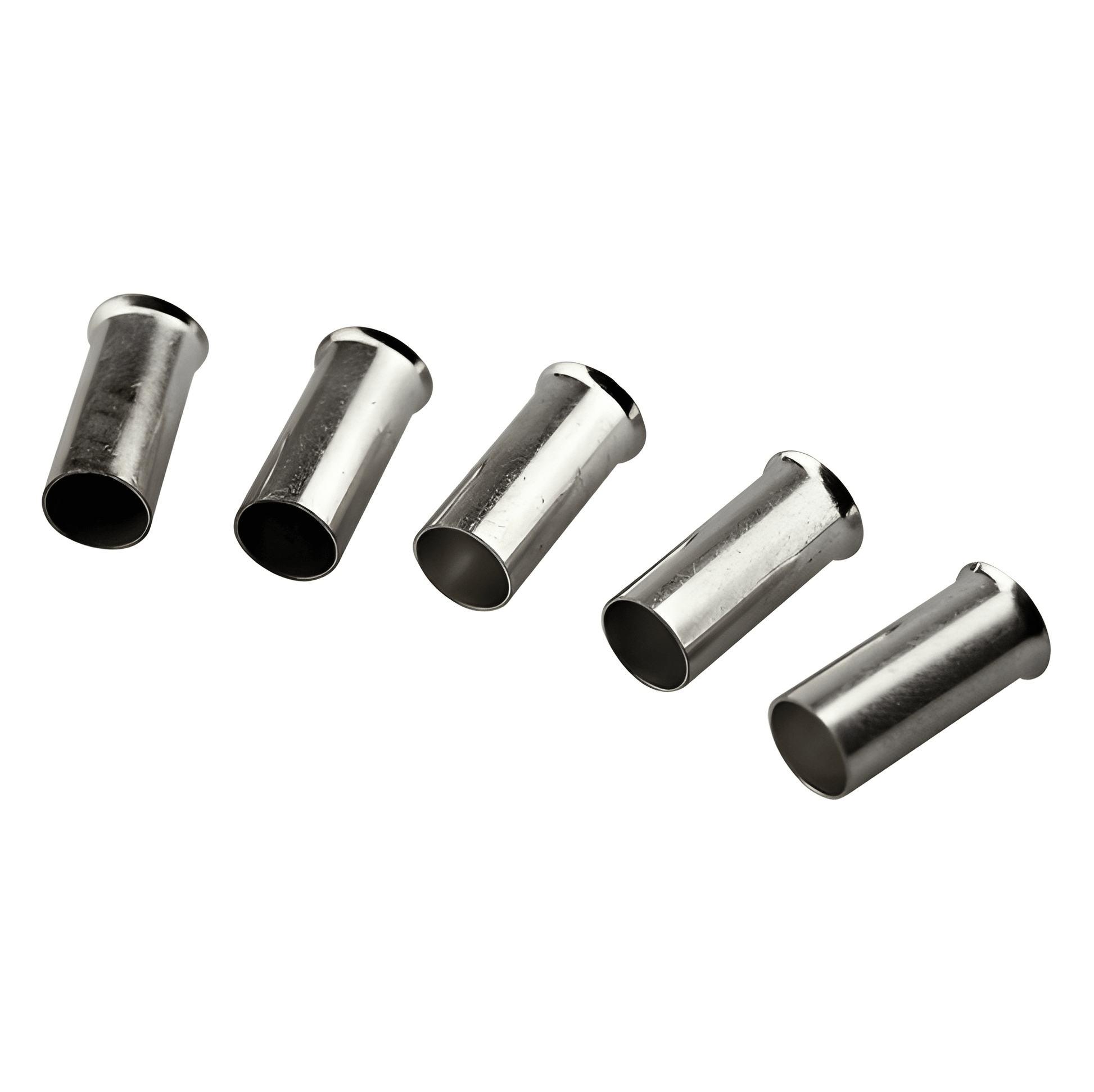 Five Uninsulated Cord Rnd Terminal Ferrules With Flared Barrels on a white background