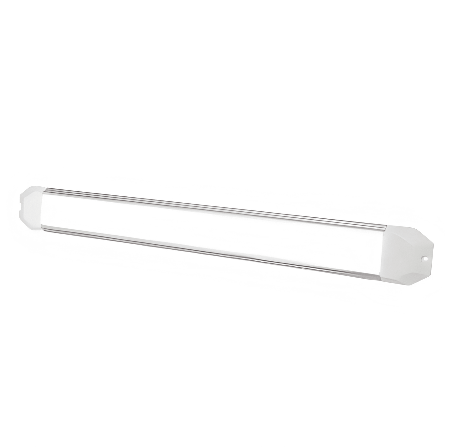 A long, slim 12v 24v LED light bar with a white plastic housing and a silver metal core tube, shown against a plain white background.