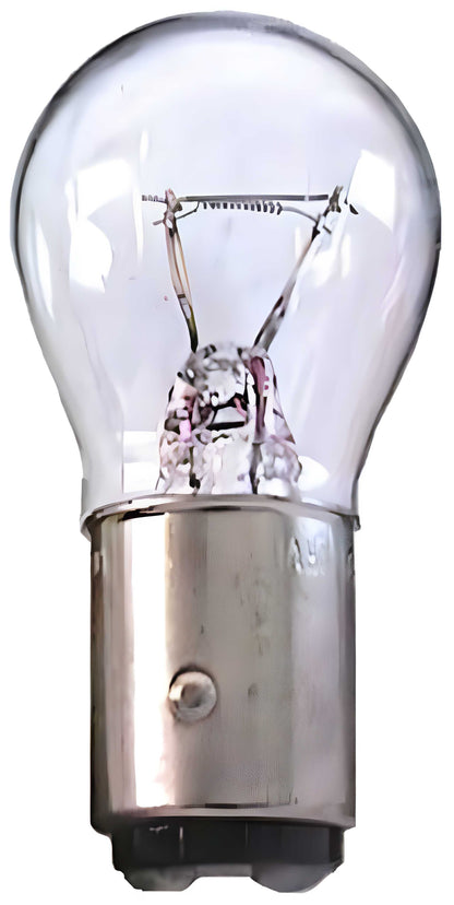 Car light bulb with clear glass and metallic base on a white background