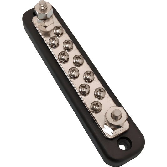 Metalbus bar power distributor with screws on a white background