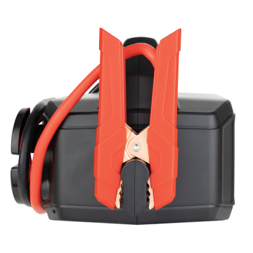 Side profile of the JP6 booster pack showing the rugged housing and secure storage for the heavy-duty clamps.