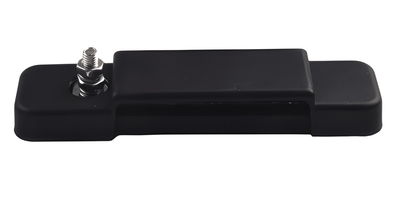 Side profile view of the black distribution block with the protective ABS cover installed, highlighting the single-point main power stud.