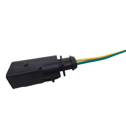 Profile view of a single 2-pin female electrical connector showing the weather-sealed pigtail harness and color-coded wiring for 12V/24V truck side marker lamps.