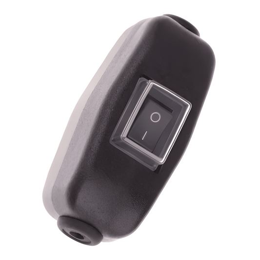 MURE 12V 24V inline waterproof black plastic CORDSWITCH with a 2-pin on off switch