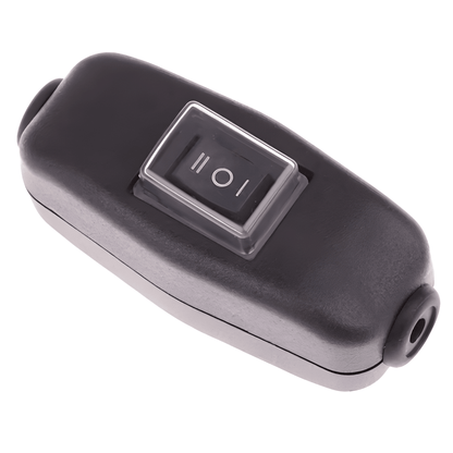 Black plastic 12V 24V inline waterproof MURE switch for CORDSWITCH1 featuring 3-pin on off on control