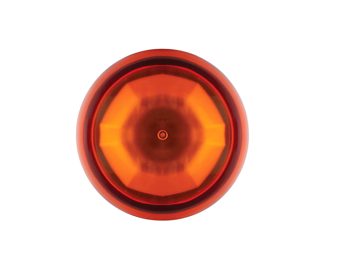 Aerial view of the Guardian AMB946 beacon's clear amber lens, highlighting its 360-degree light dispersion and professional SMD LED internal assembly.