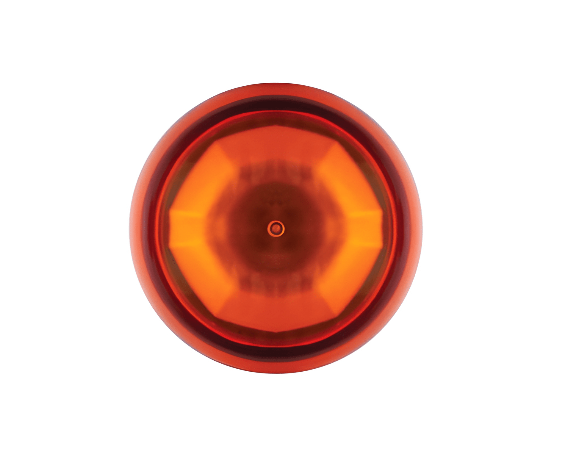 Aerial view of the Guardian AMB946 beacon's clear amber lens, highlighting its 360-degree light dispersion and professional SMD LED internal assembly.