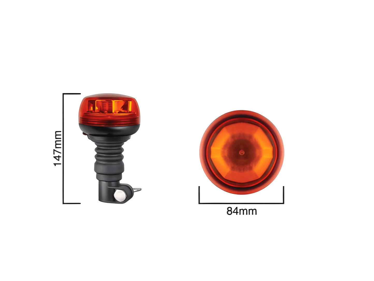 Technical dimension drawing for the Guardian AMB947 spigot beacon, showing a height of 147mm and a lens diameter of 84mm.
