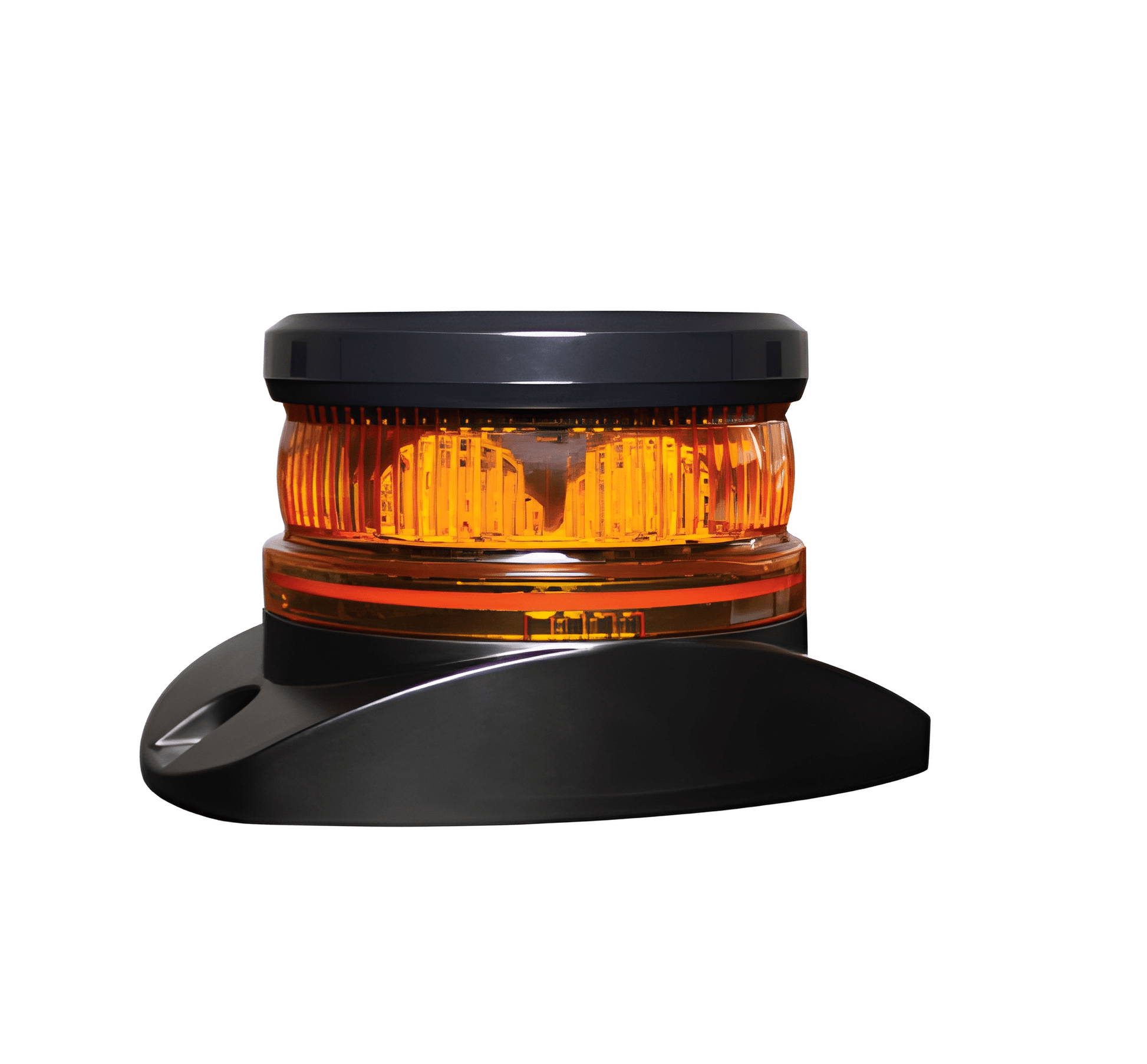 Guardian AMB824 mini LED beacon in amber with a low-profile 2-bolt mount and 8 high-intensity 5W SMD LEDs.