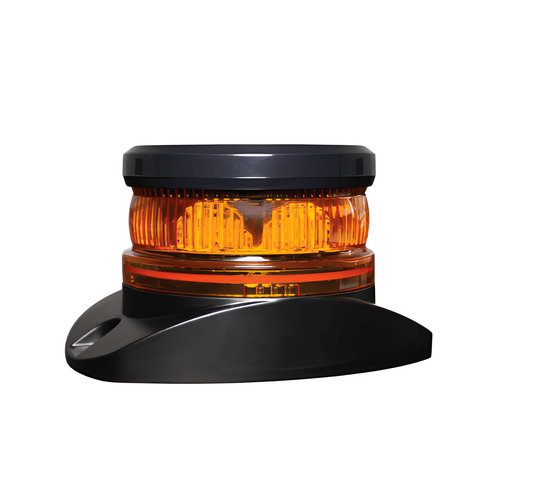 Guardian AMB824 mini LED beacon in amber with a low-profile 2-bolt mount and 8 high-intensity 5W SMD LEDs.