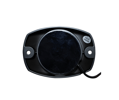 Top-down view of the AMB824 LED beacon lens highlighting the ECE R65, R10, and CE professional safety approvals.
