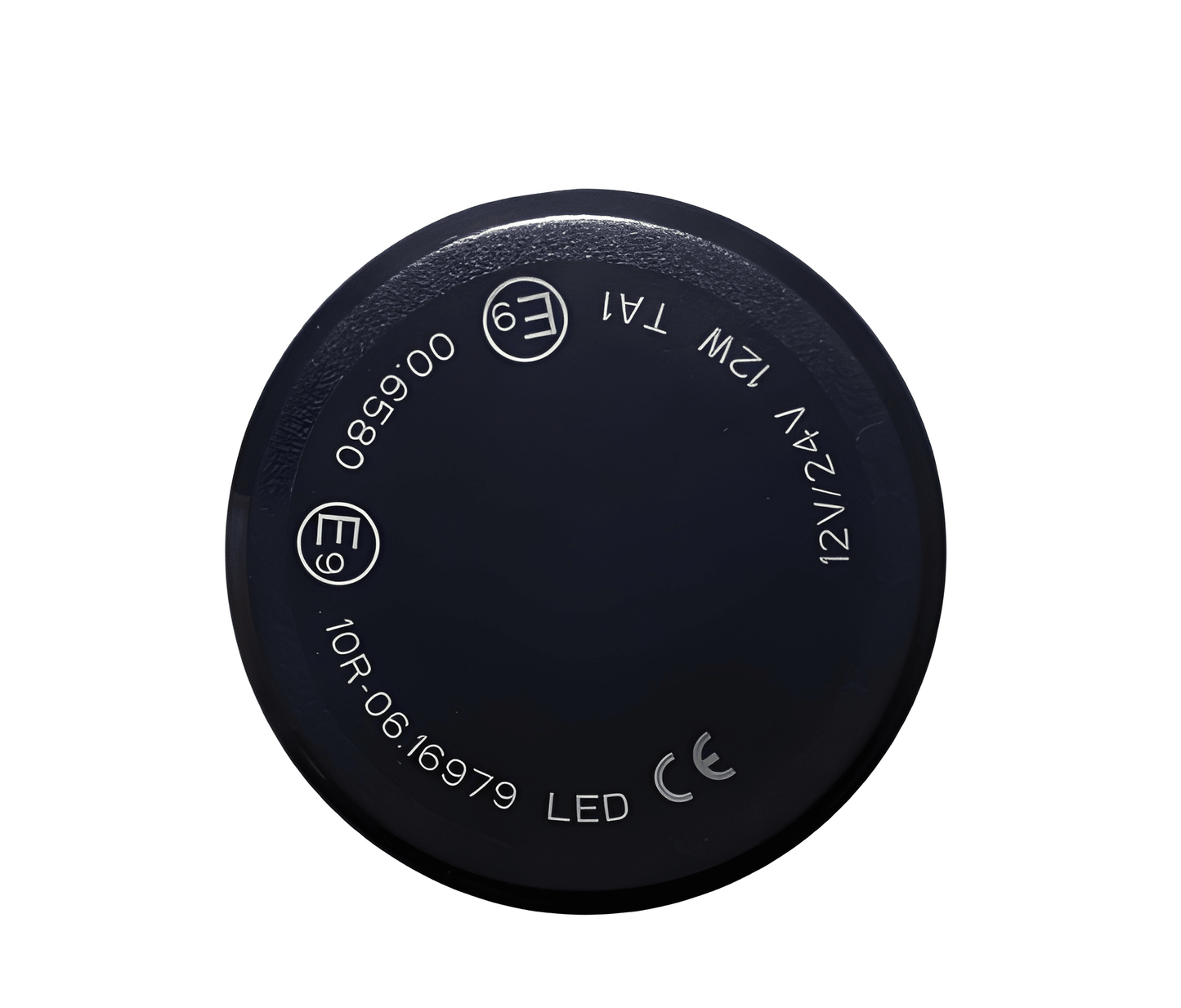 Top-down view of the Guardian AMB826 LED beacon lens showing ECE R65, ECE R10, and CE professional safety approval markings.