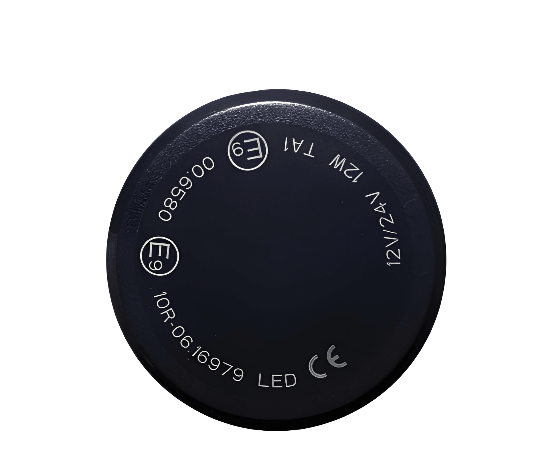 Top-down view of the Guardian AMB826 LED beacon lens showing ECE R65, ECE R10, and CE professional safety approval markings.