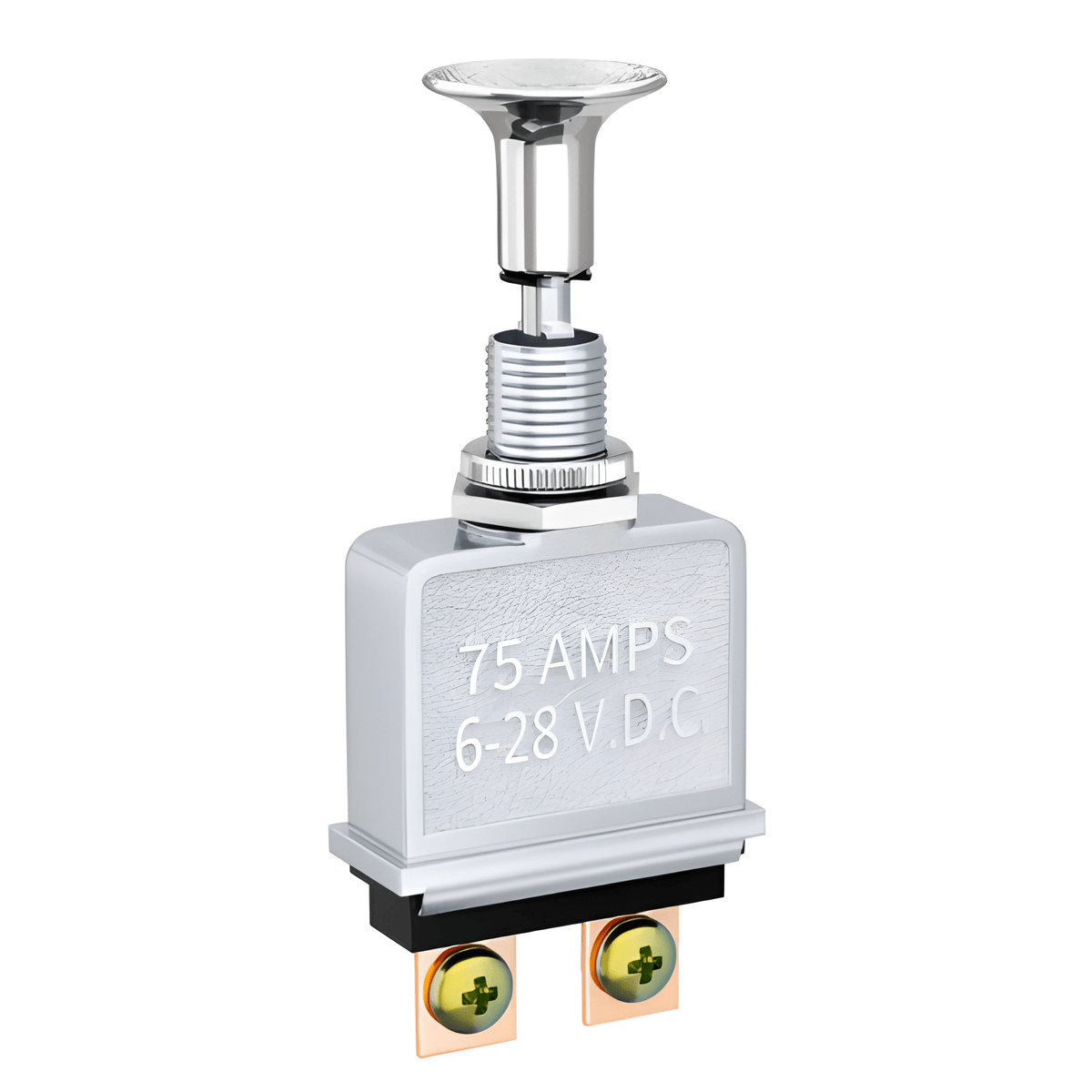 Heavy duty chrome metal push-pull switch by MURE rated 75A with 2-pin connections