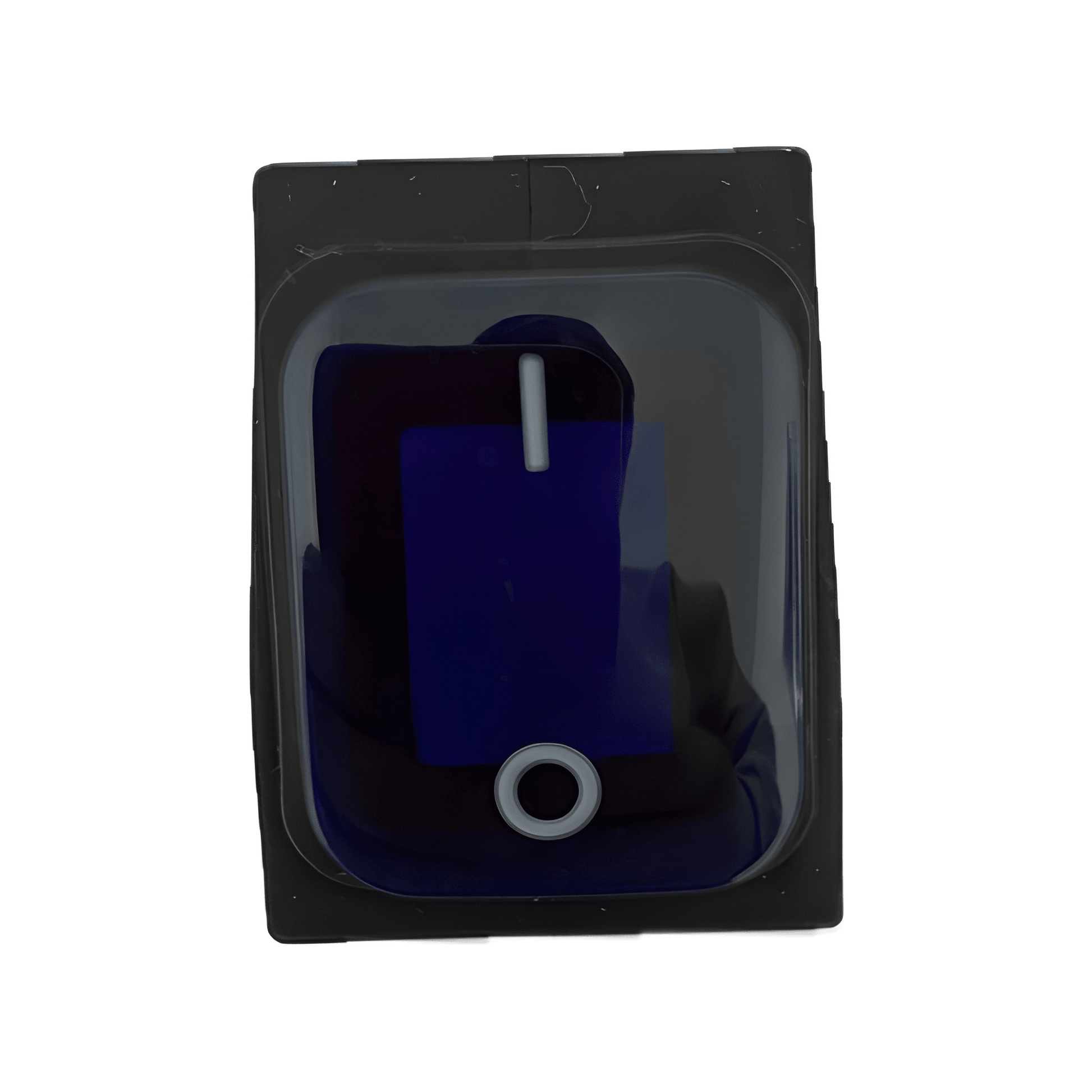 Front profile of a square MURE SW85 rocker switch featuring a transparent blue illuminated lens with standard vertical line (ON) and circle (OFF) markings.