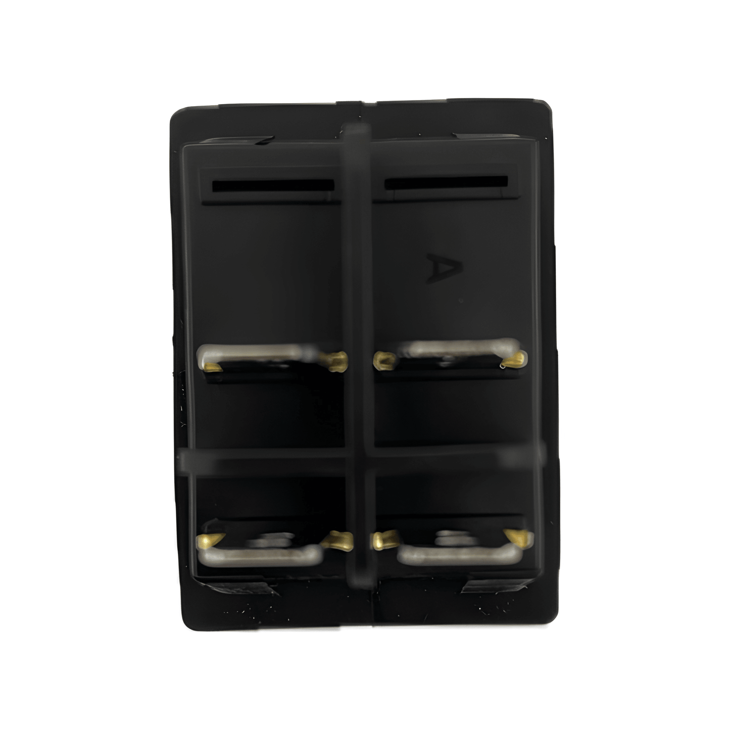 Rear view showing the 4-pin blade terminal configuration and protective plastic housing of the MURE SW87 waterproof rocker switch.