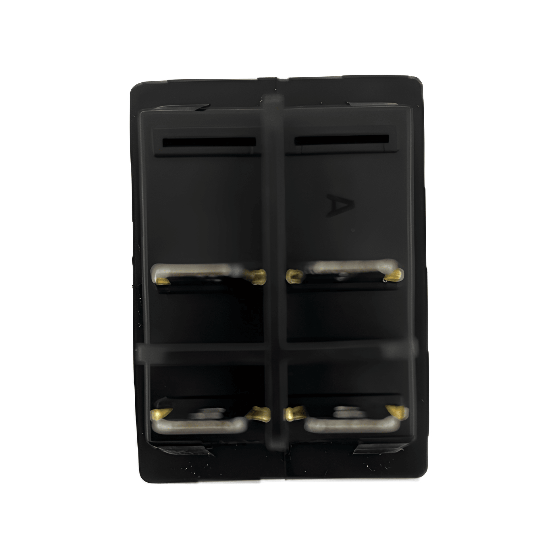 Rear view showing the 4-pin blade terminal configuration and protective plastic housing of the MURE SW87 waterproof rocker switch.