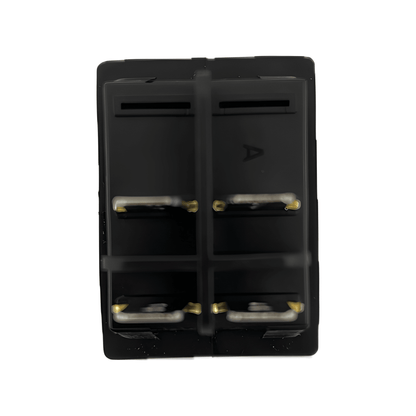 Rear view showing the 4-pin blade terminal configuration and protective plastic housing of the MURE SW87 waterproof rocker switch.