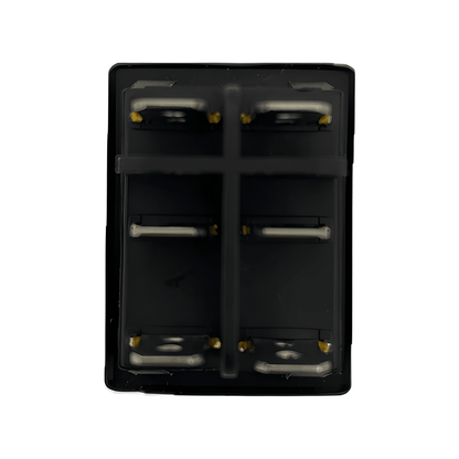 Rear view showing the 6-pin blade terminal layout and durable plastic safety divider of the MURE SW94 waterproof rocker switch.