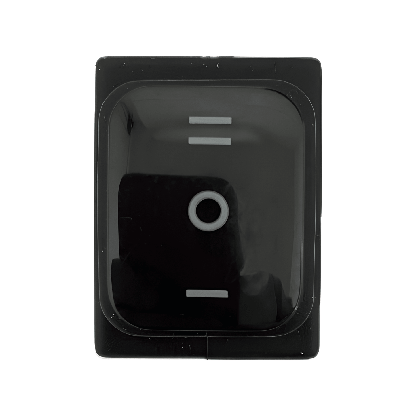 Front profile of a black MURE SW94 rocker switch featuring a non-illuminated lens with white ON-OFF-ON (double-throw) position markings.