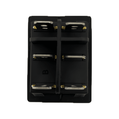 Side profile of the MURE SW93 switch highlighting the integrated waterproof rubber bellows and 16A professional technical specifications.