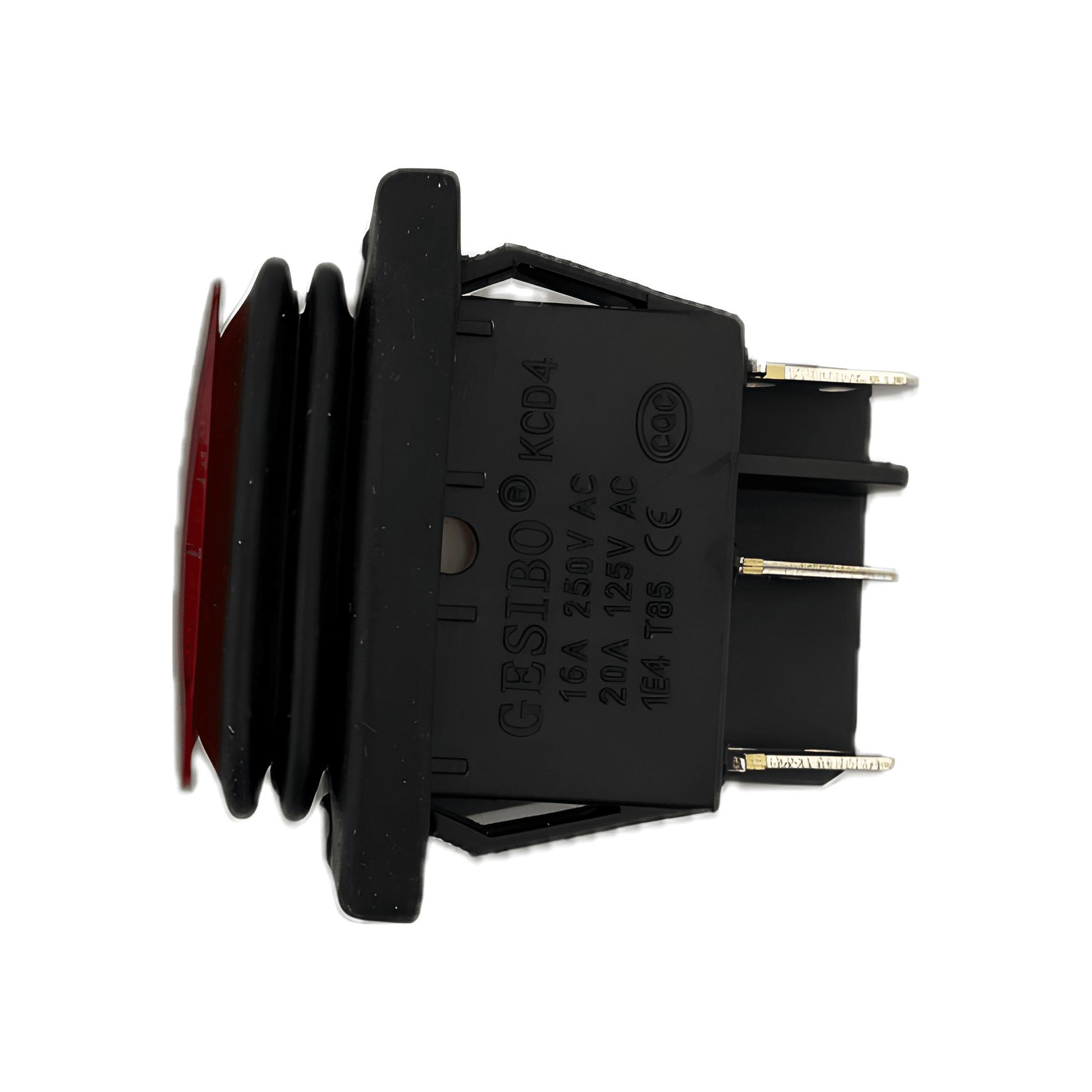 Rear view showing the 6-pin terminal configuration and heavy-duty plastic divider of the MURE SW93 waterproof rocker switch.