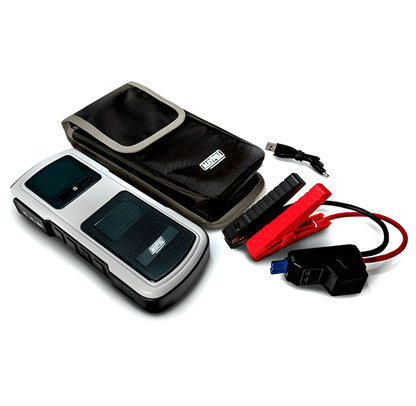 Portable power station with jump starter kit on a white background