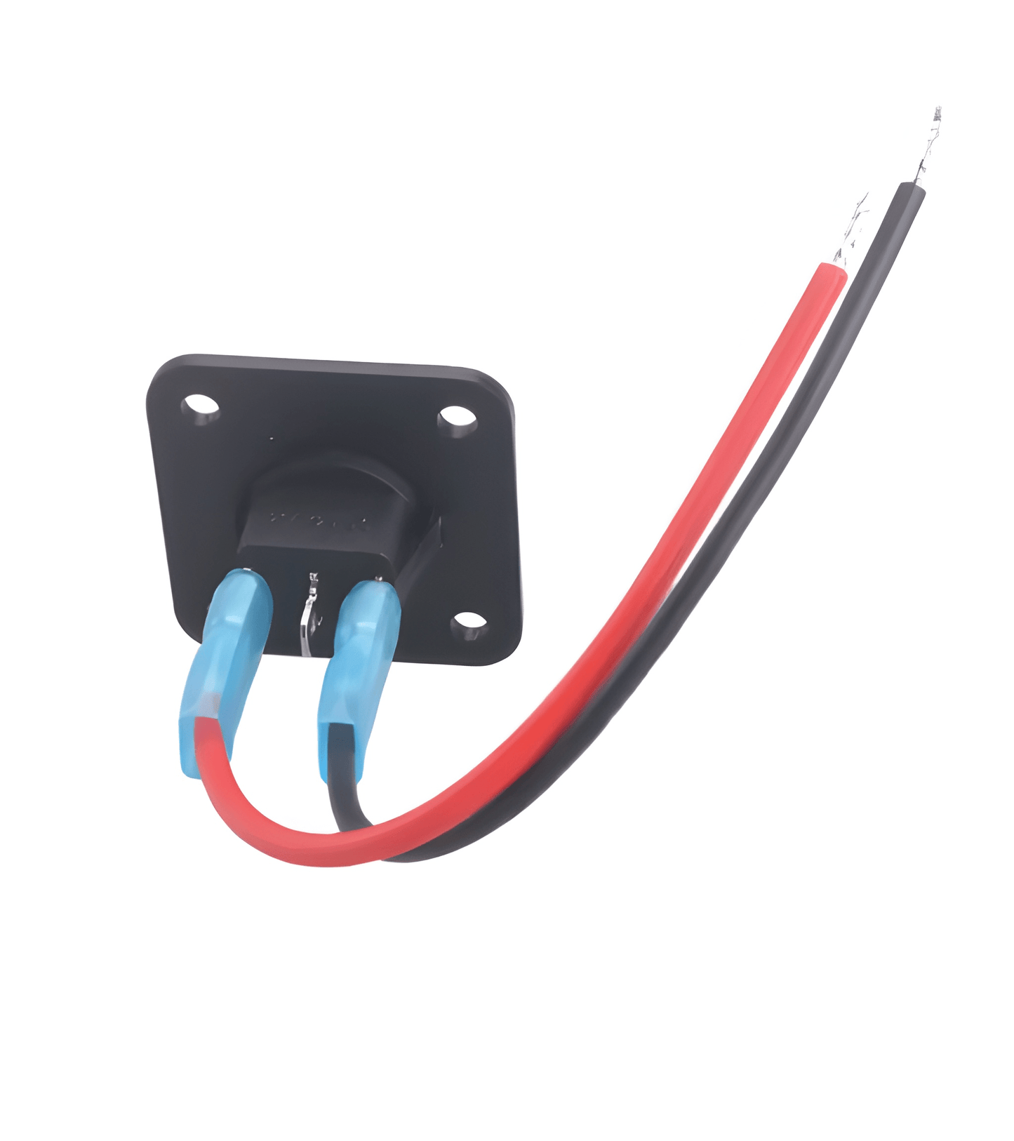 back view of a Black rectangular toggle switch panel with wiring and screws on a white background