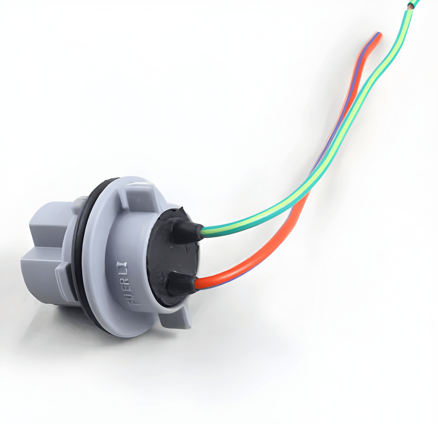 Side perspective of the MURE BLBH071 bulb holder highlighting the integrated rubber weather seal and twist-lock mounting tabs for secure vehicle light housing installation.