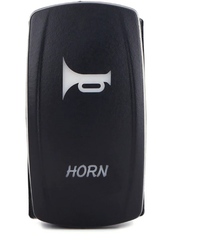 Black car horn cover with 'HORN' text and a white horn symbol on a white background