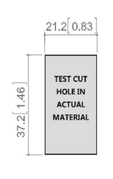 Diagram for SW79 rocker switch showing cutout dimensions 21 2mm 0 83in wide by 37 2mm 1 46in high