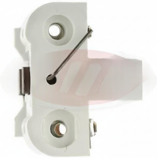 White metal bracket with two circular holes on a white background