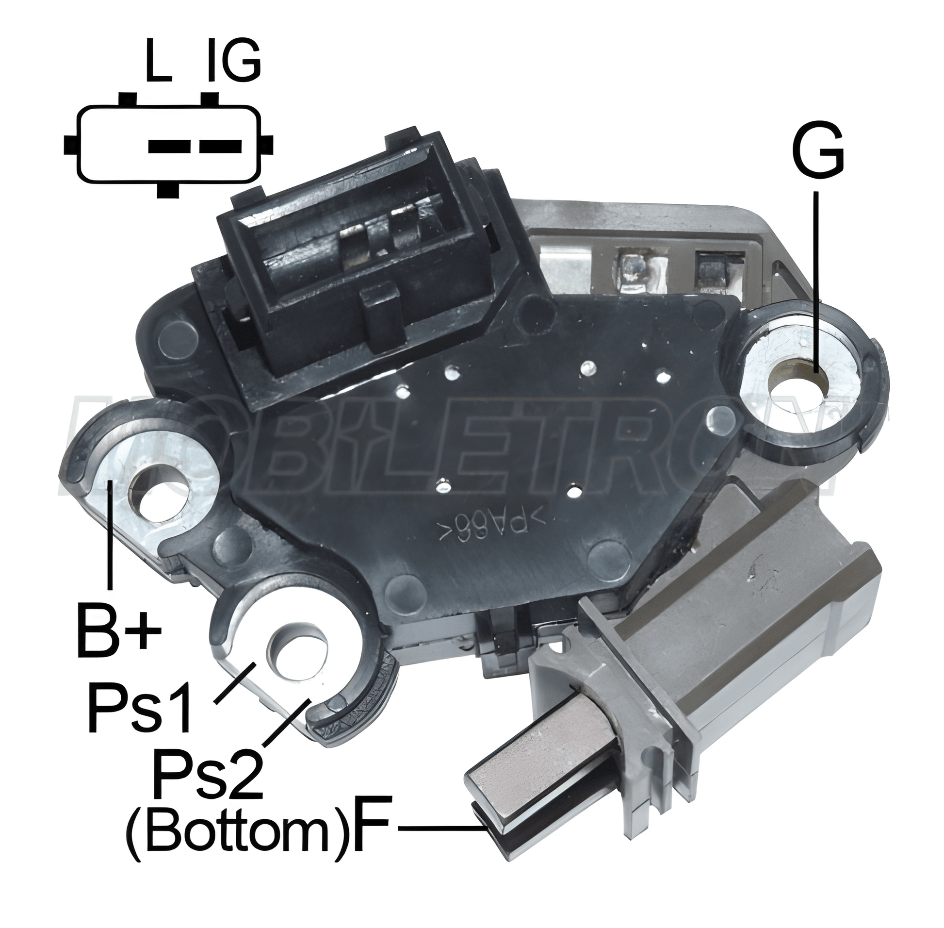 Mechanical component with labeled parts on a white background