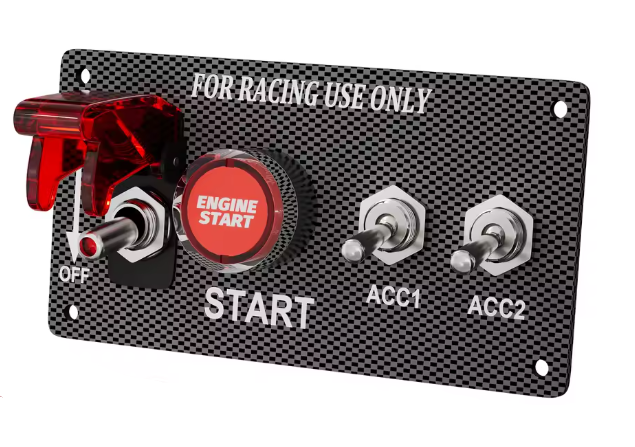 12V Carbon Fibre Engine Start Push Button & 3 Switch Ignition Panel with Relay Kit MURE SWP6003