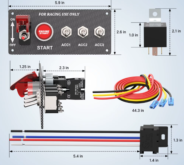 12V Carbon Fibre Engine Start Push Button & 4 Switch Ignition Panel with Relay Kit MURE SWP6004