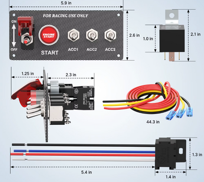 12V Carbon Fibre Engine Start Push Button & 4 Switch Ignition Panel with Relay Kit MURE SWP6004