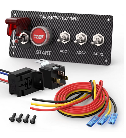 12V Carbon Fibre Engine Start Push Button & 4 Switch Ignition Panel with Relay Kit MURE SWP6004
