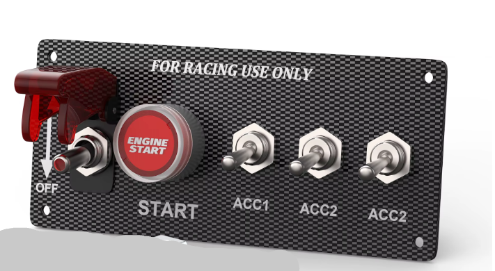12V Carbon Fibre Engine Start Push Button & 4 Switch Ignition Panel with Relay Kit MURE SWP6004