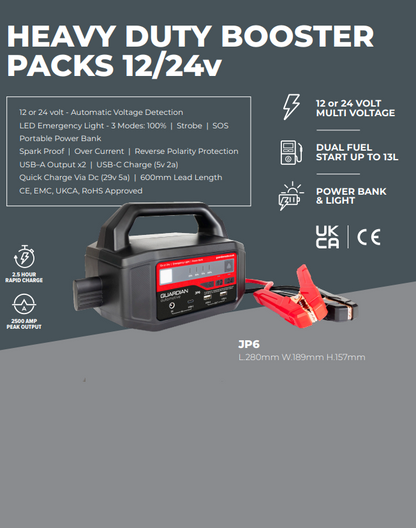 12/24V Heavy Duty Booster Pack 2500 Amps 36400mAh Guardian JP6