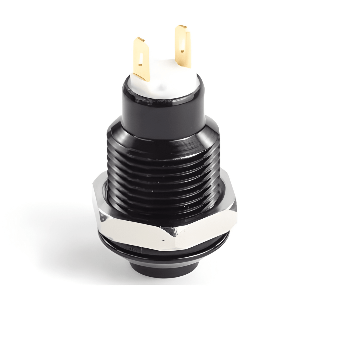 12mm black metal high head push button self-resetting 12V 24V push to make by Mid Ulster Rotating Electrics