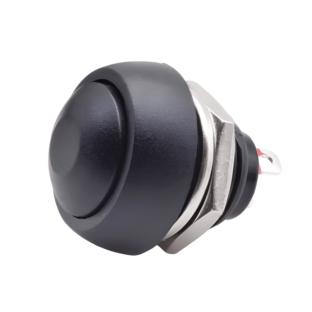 Small 12mm black plastic round-head push button momentary ON OFF switch with 2 pins type K5893B from MURE