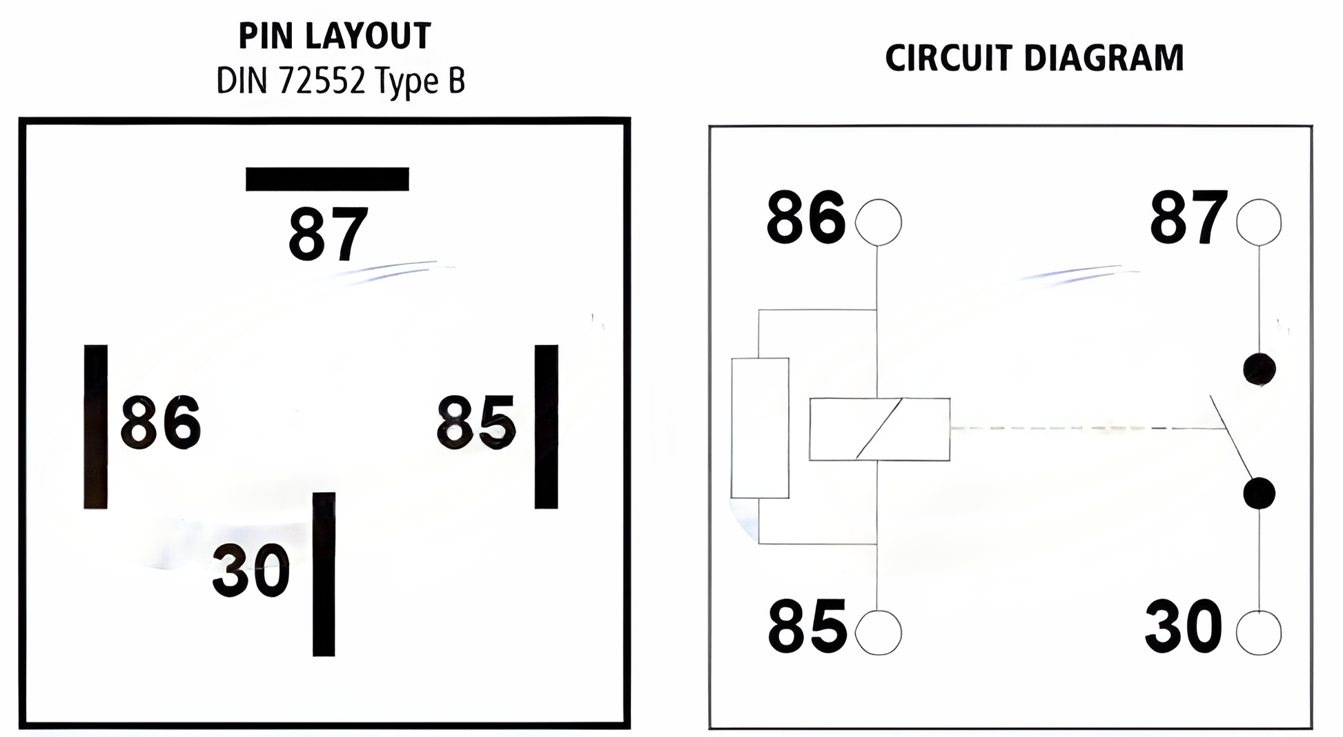 Detailed wiring and circuit diagram of 12V 40A mini relay with resistor suppression for vehicle electrical systems