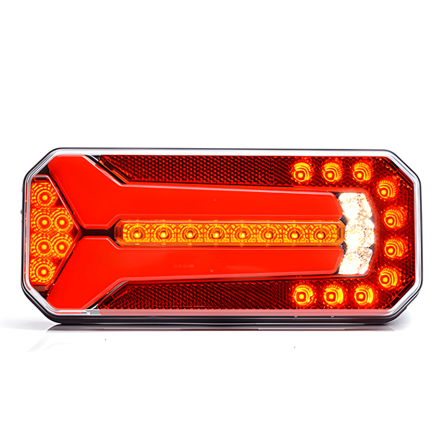 Rectangular red and orange LED light on a white background