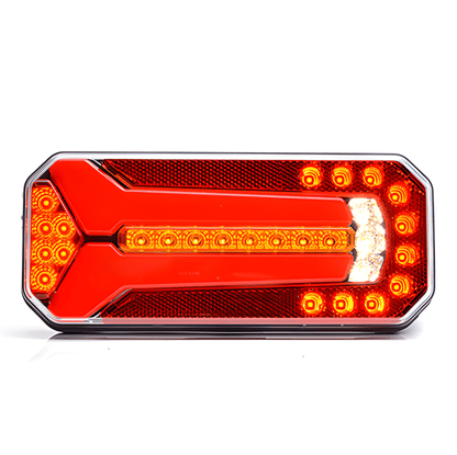 Rectangular red and orange LED light on a white background