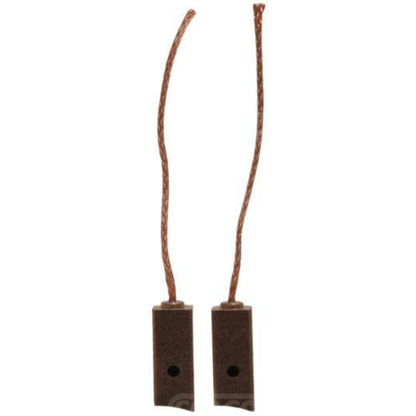 Two brown alternator brushes with wires on a white background