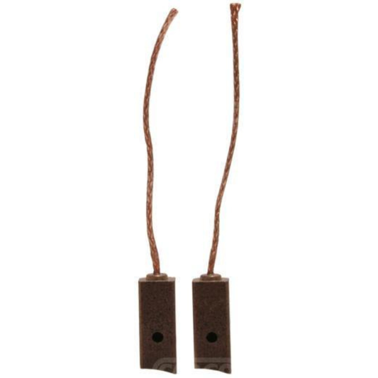 Two brown alternator brushes with wires on a white background