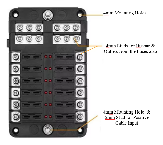 12 Way Blade Fuse Box Holder Led 12V / 24V Standard Ato Circuit With Busbar Mure FUH1739LB