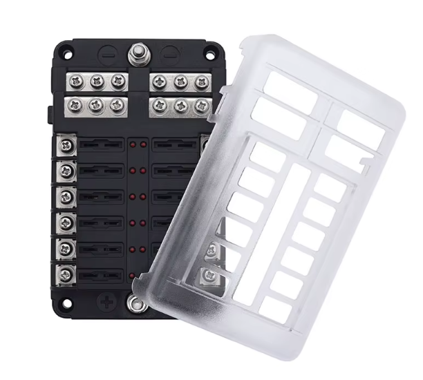 12 Way Blade Fuse Box Holder Led 12V / 24V Standard Ato Circuit With Busbar Mure FUH1739LB